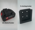 Bosch Professional 18v startpakke - 17 holdere til batteri og verktøy