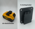 Dewalt 18v startpakke - 17 holdere til batteri og verktøy